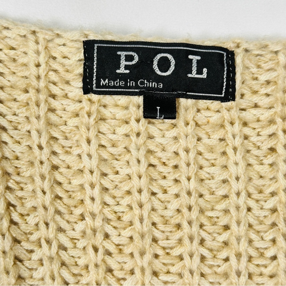 POL Chunky Knit Cotton Acrylic Longline Cardigan Neutralcore L Beige - Picture 3 of 9